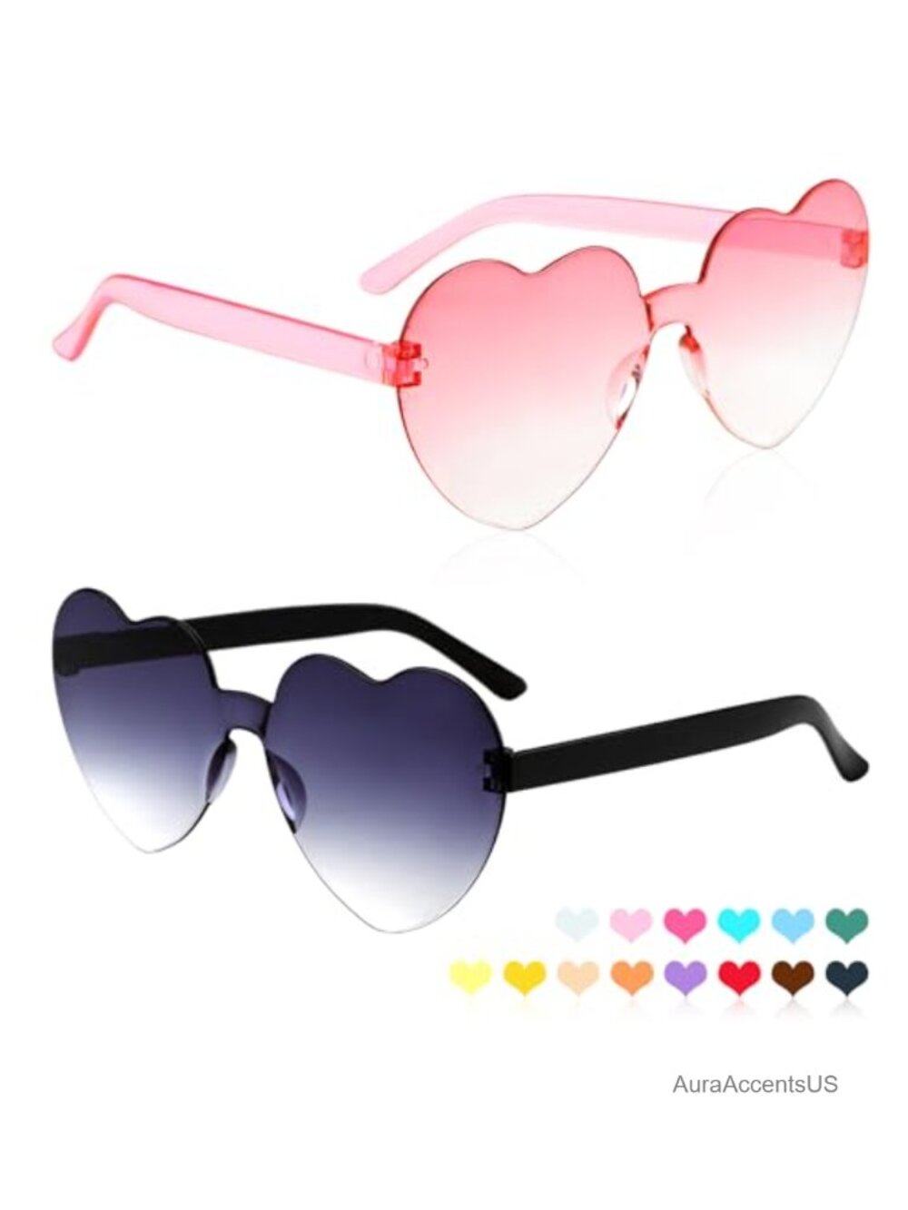Heart Shaped Rimless Sunglasses 2 Pairs Gradient UV Protection Party Favors
